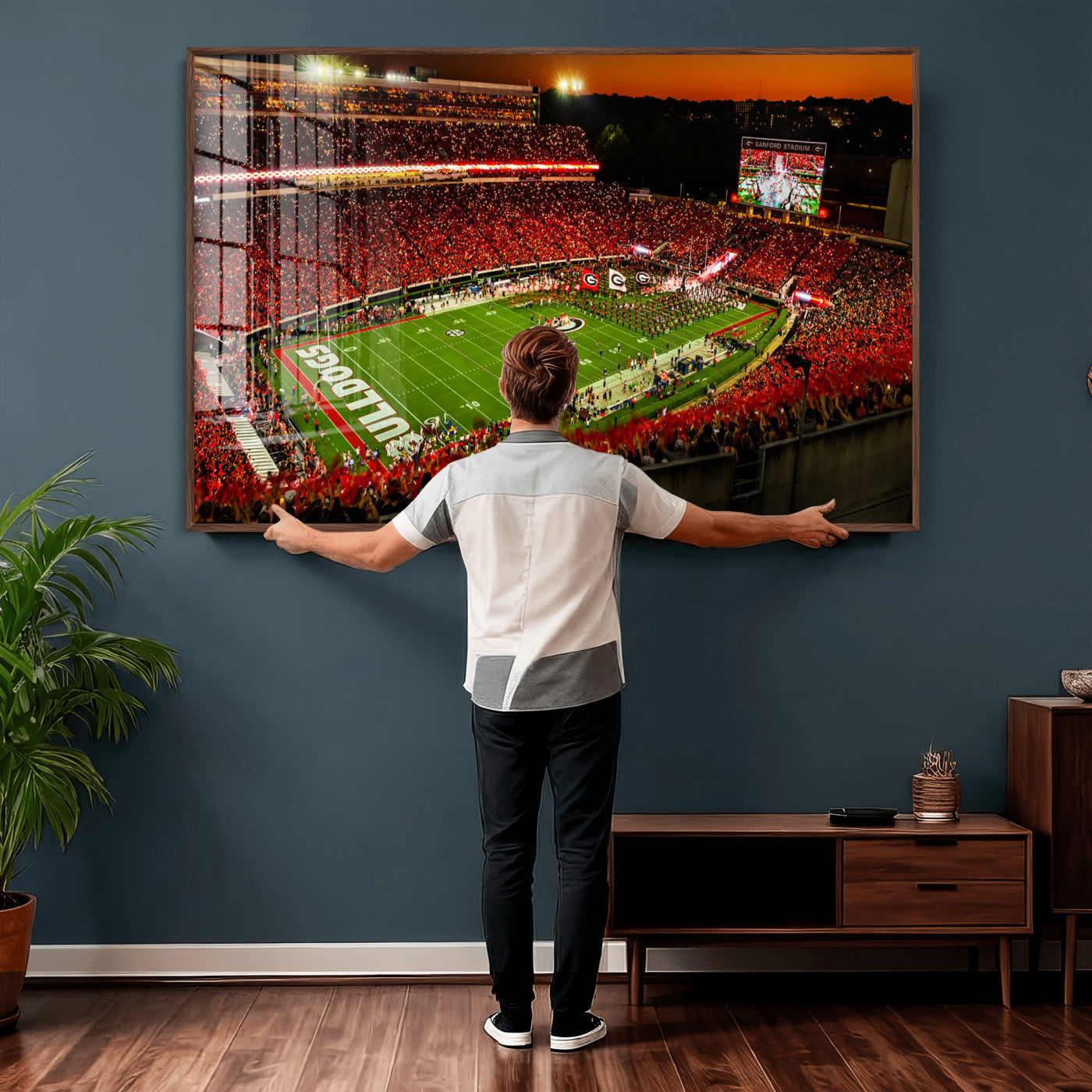 48894104-MGV-CV-36X24 - Georgia Bulldogs Stadium Wall Art Canvas Print, Sanford Stadium Night Game Panorama, College Football Crowd Wall Decor