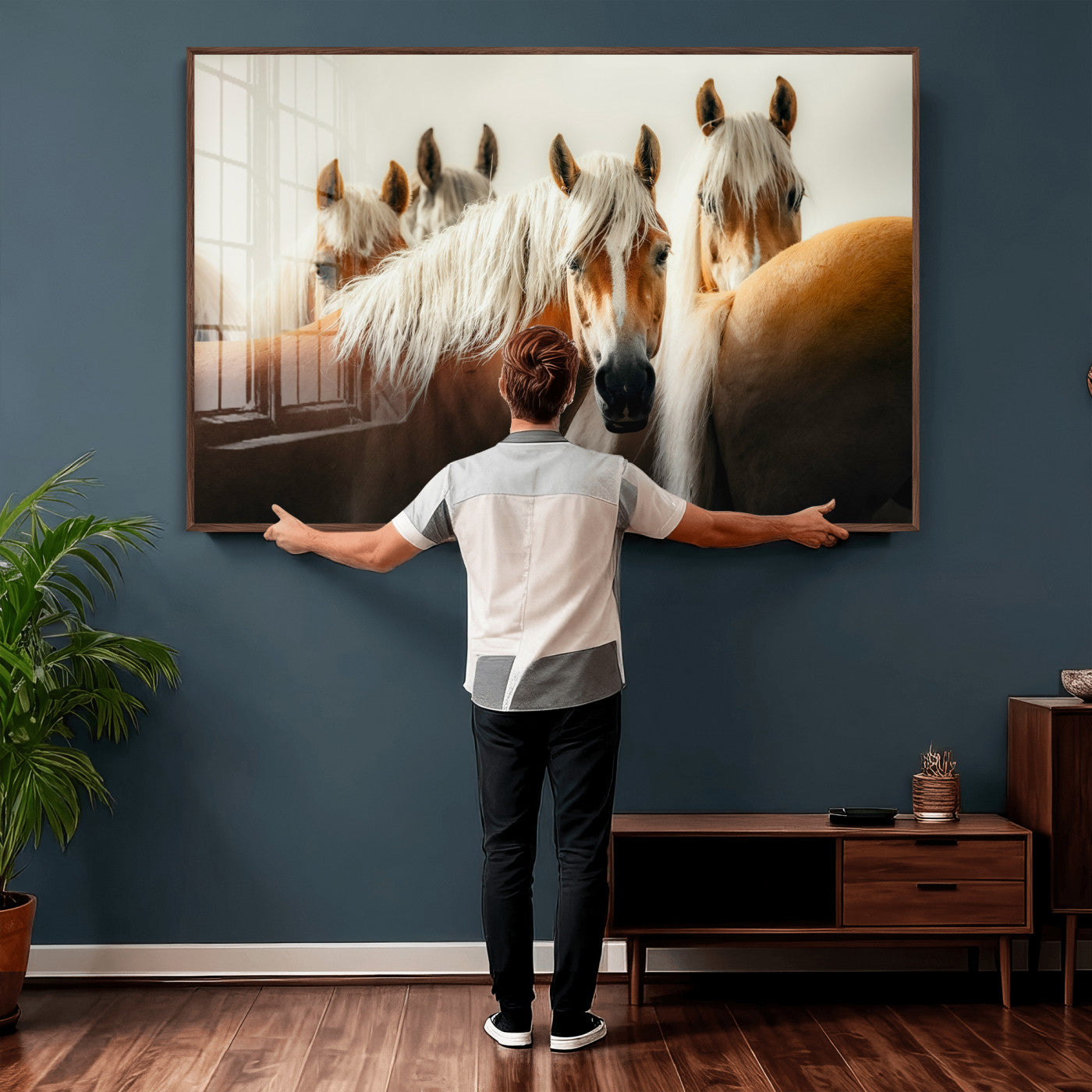 71904941-MGV-CV-36X24 - Wild Horse Herd Wall Art Canvas Print, Natural Horse Portrait Nature Wall Decor for Living Room and Office