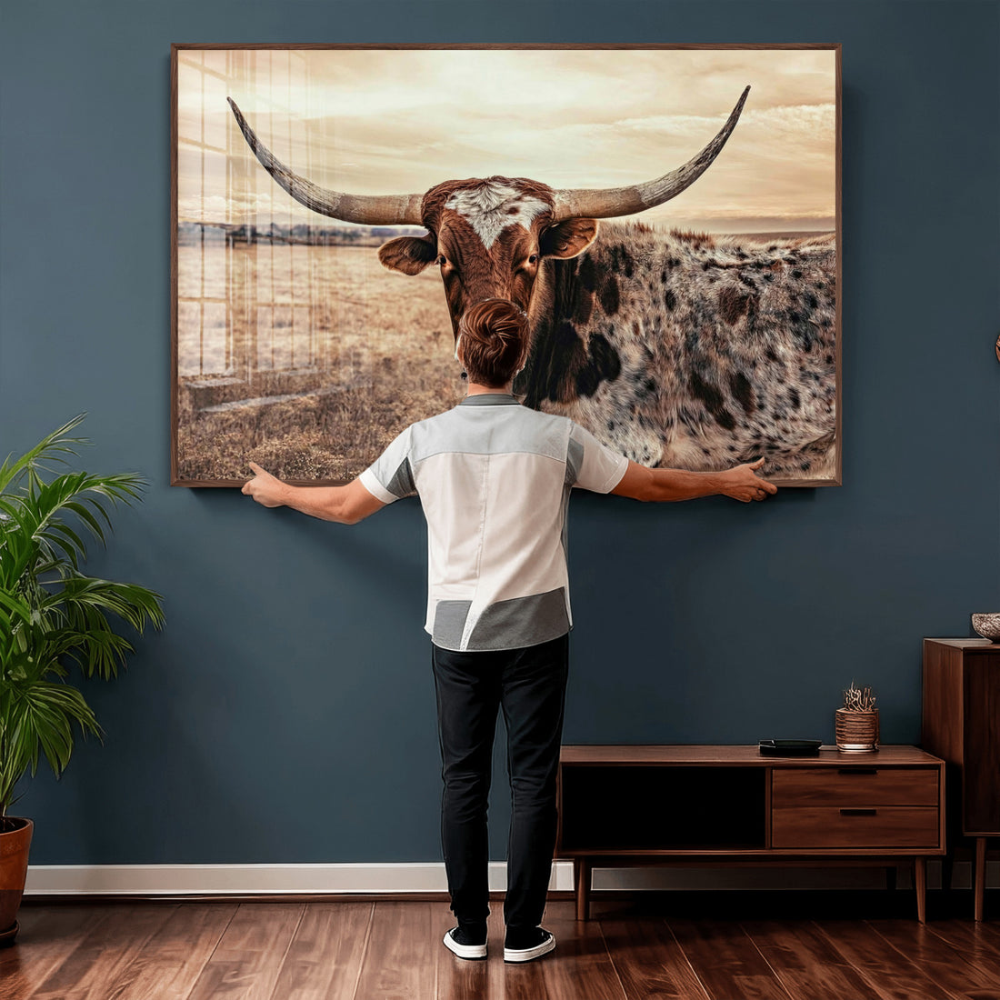 Texas Longhorn Wall Art Canvas Print | Western Cattle Ranch Artwork