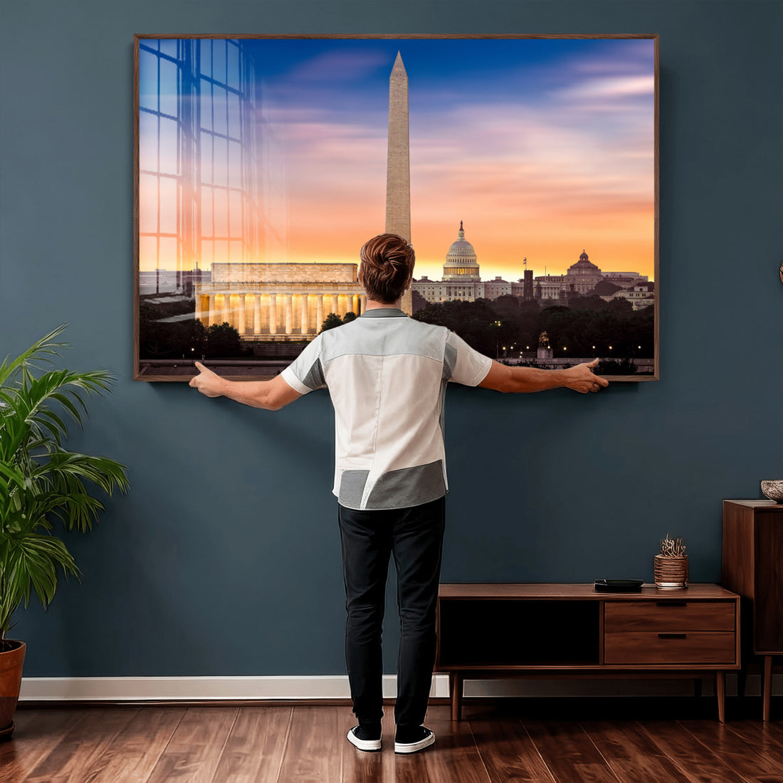 Washington DC Skyline Wall Art Canvas Print | Lincoln Memorial, Washington Monument and Capitol
