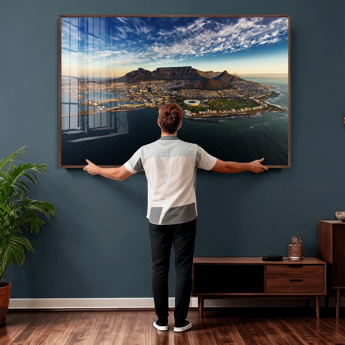 14654591-MGV-CV-36X24 - Cape Town Skyline Wall Art Canvas Print – Table Mountain Coastal Cityscape Artwork for Modern Office Decor