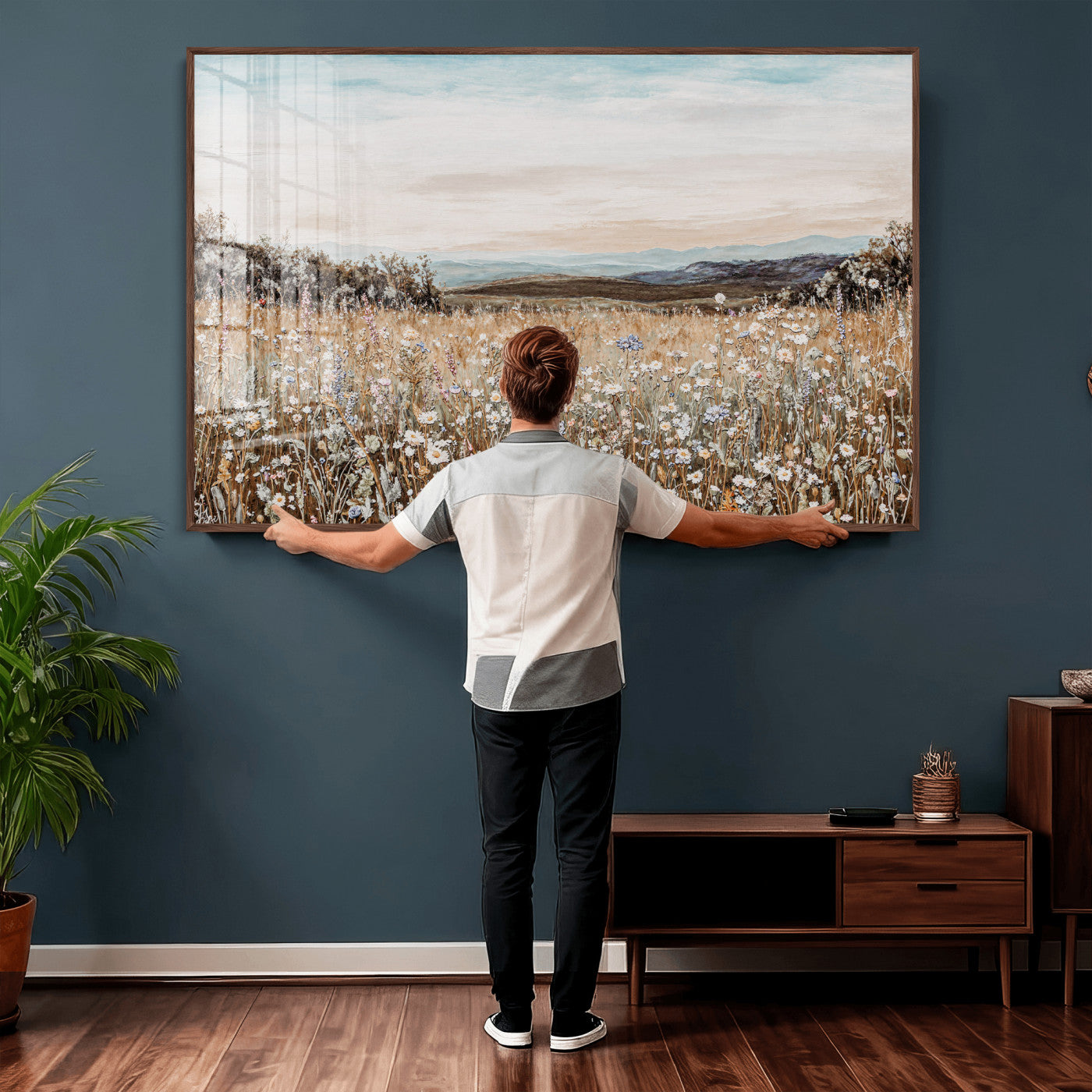 F35773805-MGV-CV-36X24 - Neutral Wildflower Field Canvas Wall Art — Beige Earth Tone Botanical Meadow Print | Farmhouse Boho Decor | Bedroom Living Room Gift Her