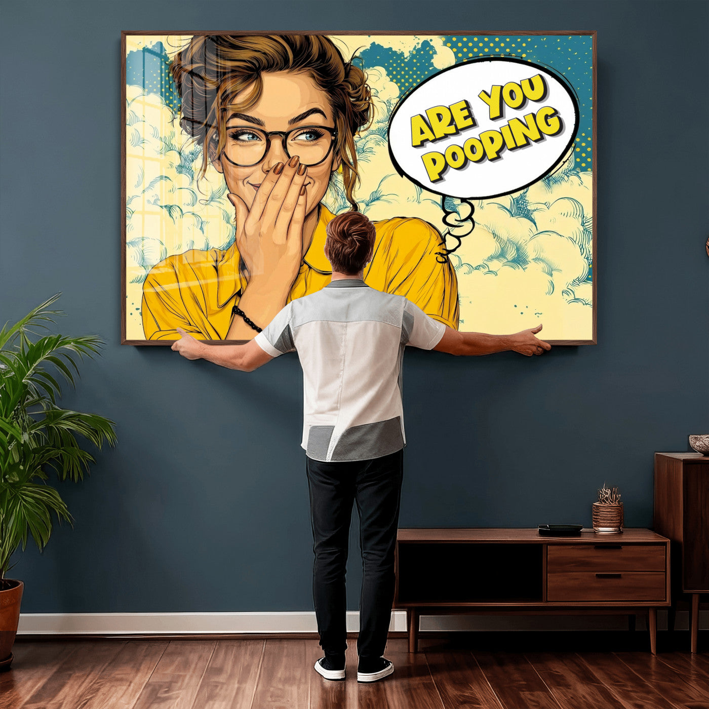 P79156505-MGV-CV-36X24 - Pop Art Print Bathroom Sign Wall Art Canvas Print — Funny Bathroom Canvas | Comic Style Toilet Wall Decor | Humor Gift | Are you Pooping