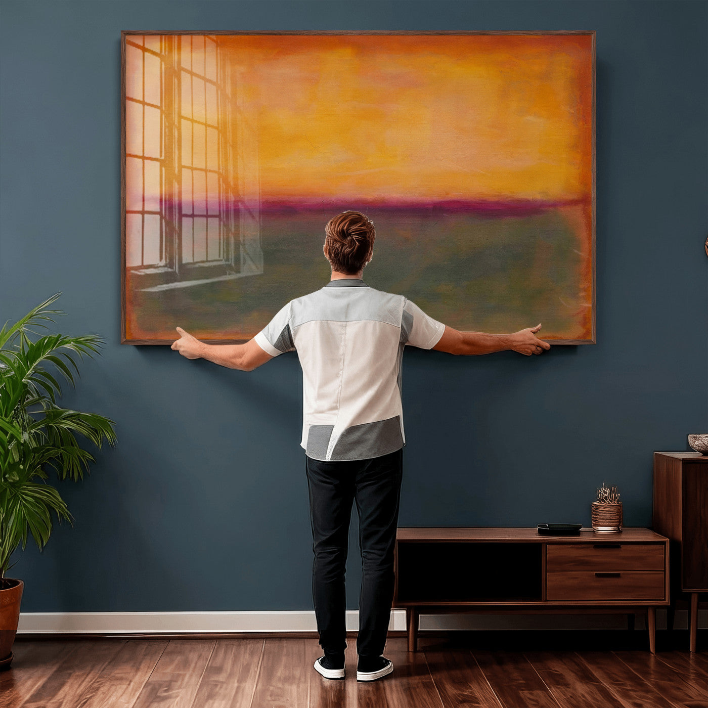 21628300-MGV-CV-36X24 - Abstract Color Field Wall Art Canvas Print, Framed Minimalist Horizon Artwork for Living Room Bedroom Office