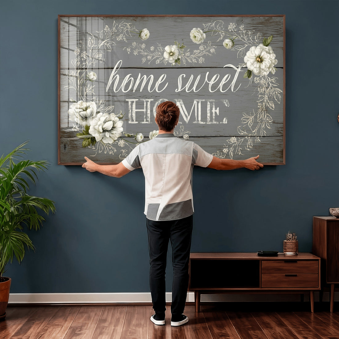 Home Sweet Home Wall Art Canvas Print, Floral Farmhouse Decor