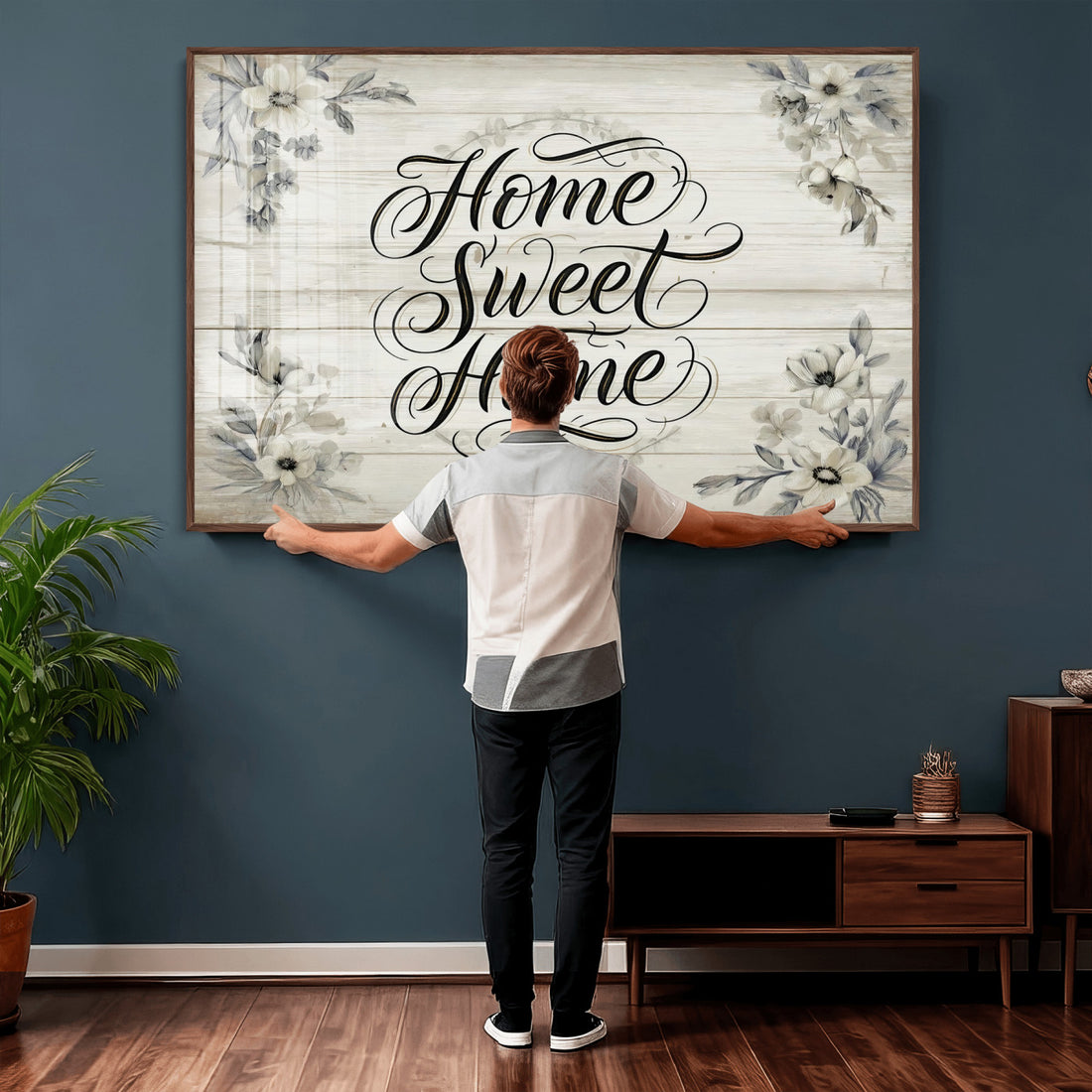 Home Sweet Home Wall Art Canvas Print, Floral Farmhouse Decor
