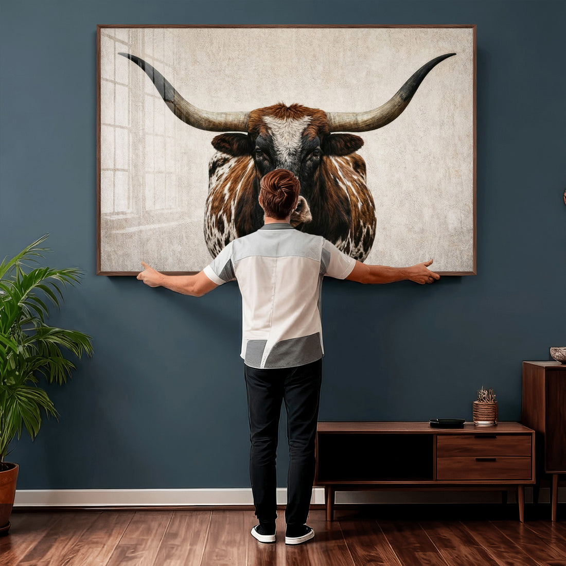 Texas Longhorn Canvas Wall Art Western Bull Desert