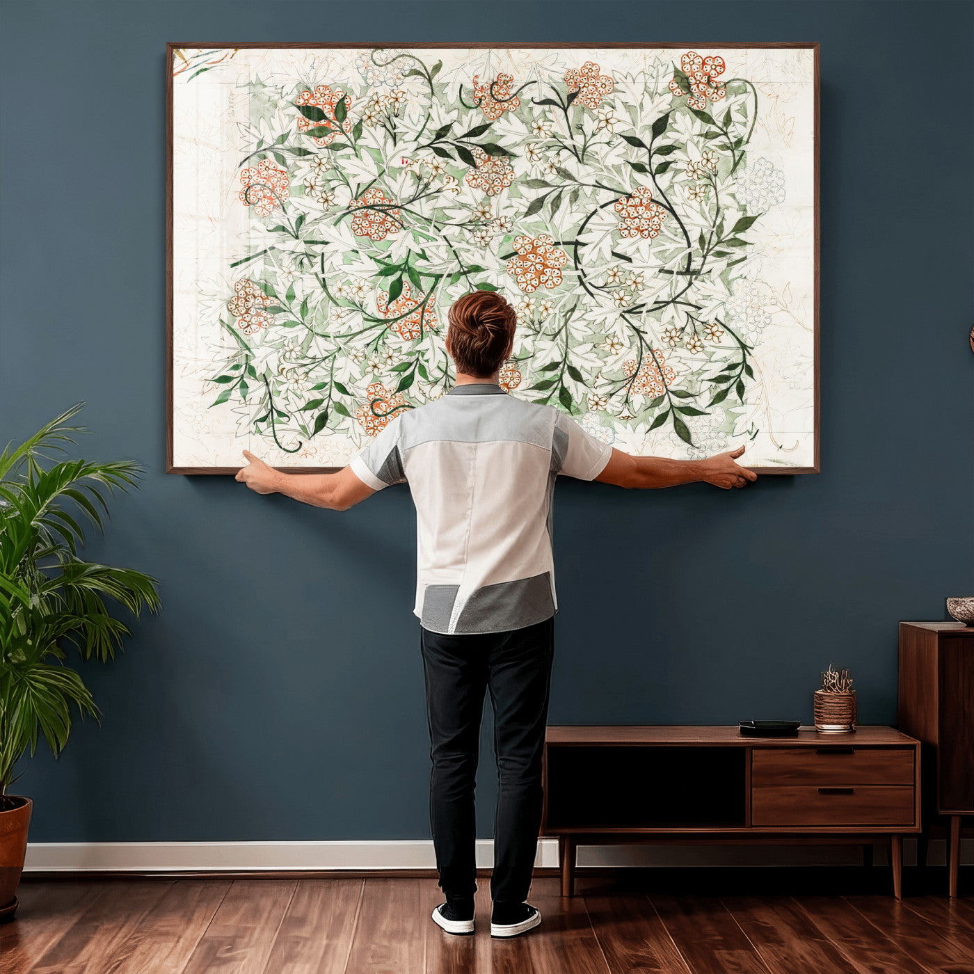 17622011W-MGV-CV-36X24 - William Morris Jasmine Flower Wall Art Canvas Print, Botanical Floral Canvas Print, Vintage Cottagecore Wall Decor, Framed Nature Artwork Ready to Hang