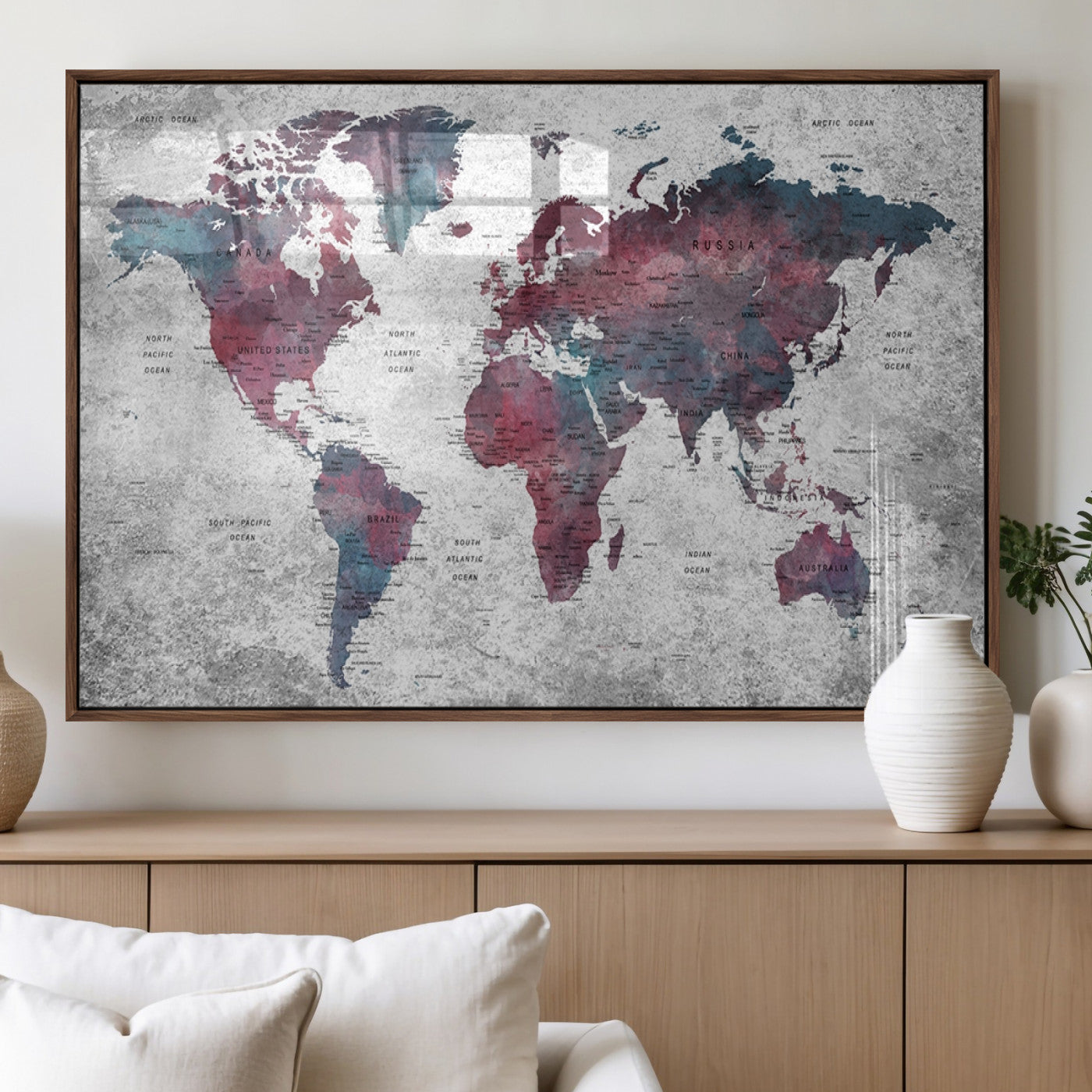 MGV-FP-60X30-3P - World Map Wall Art Canvas Print for Home and Office Decor