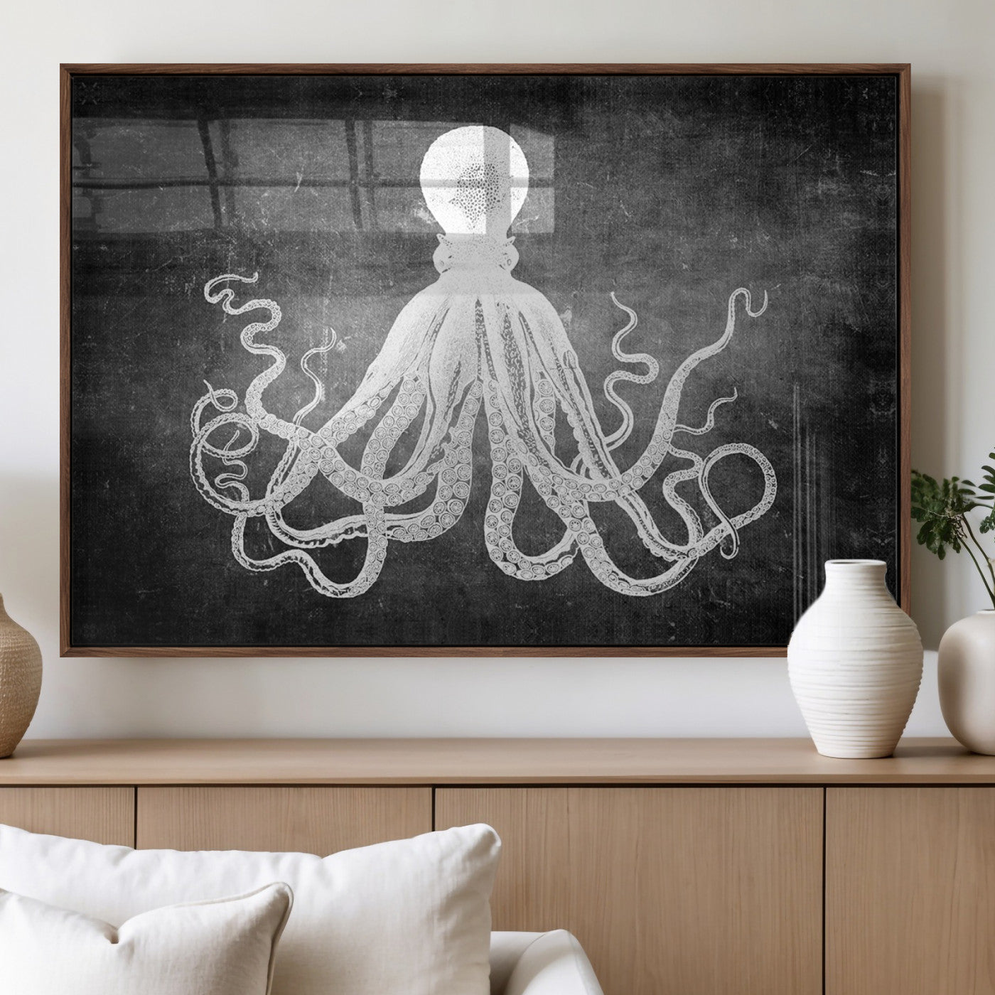 MGV-FP-60X30-3P - Black White Octopus Wall Art Canvas Print