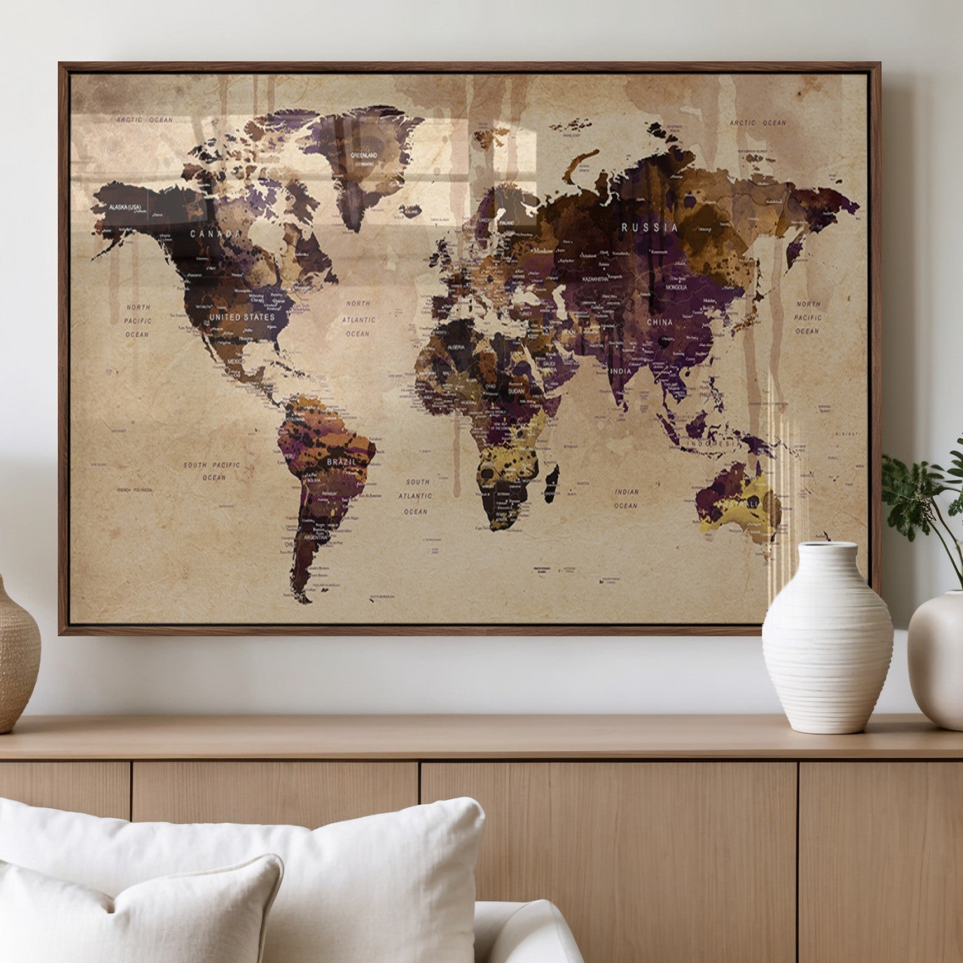 MGV-FP-60X30-3P - World Map Wall Art Canvas Print for Home and Office Decor