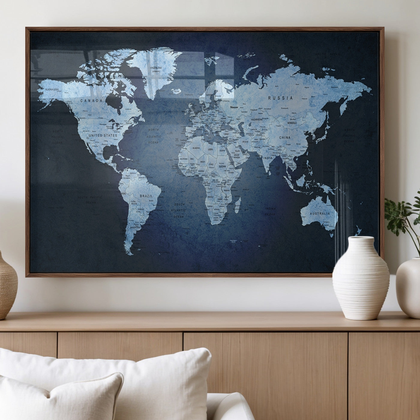 MGV-FP-36X24-3P - Push Pin World Map Canvas Print – Framed Wall Art for Couples to Track Their Travels – Anniversary