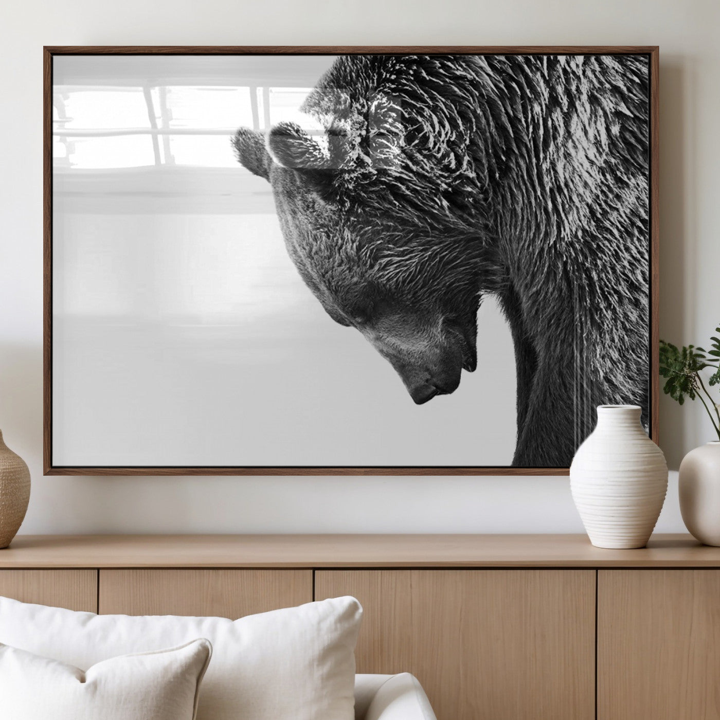 MGV-FP-60X30-3P - Black and White Grizzly 399 Bear Canvas Print Wall Art | Large Wildlife Canvas Print for Living