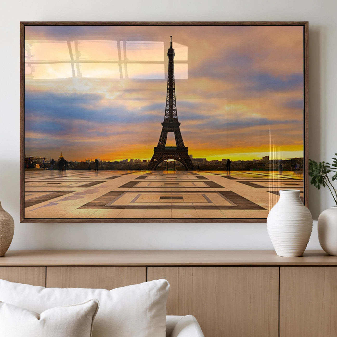 MGV-FP-60X30-3P - Paris Eiffel Tower Sunset Canvas Wall Art Print - Iconic Landmark Decor with Vibrant Colors