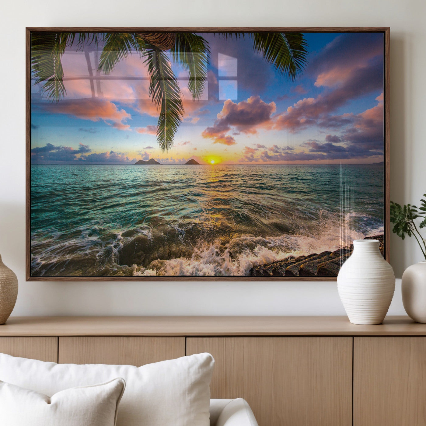 MGV-FP-60X30-3P - Framed Tropical Sunset Art Canvas Print