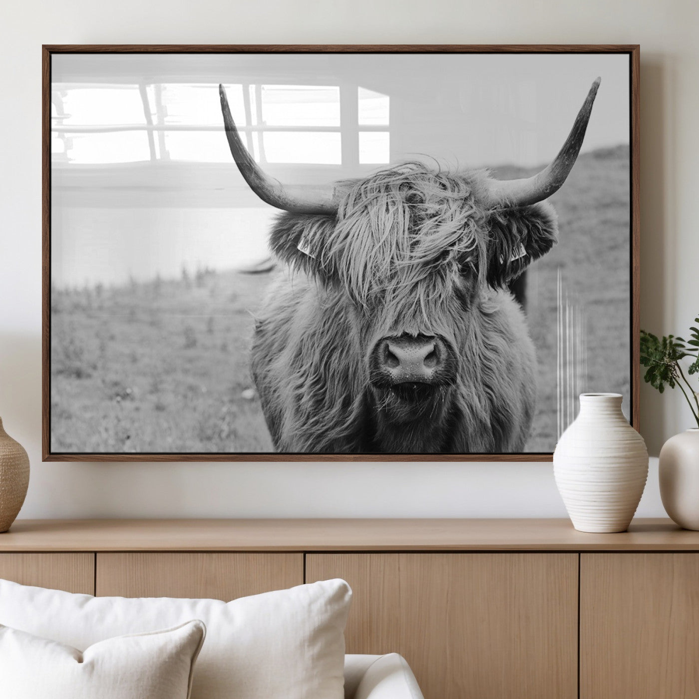 MGV-FP-60X30-3P - Newfoundland Cow Art Wall Art, Black White Cow Art Wall Art Canvas Print