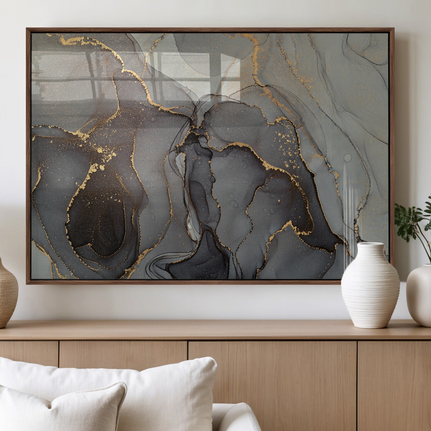 MGV-FP-60X30-3P - Gray Marble Fluid Effect Wall Art Abstract Canvas Wall Art Print