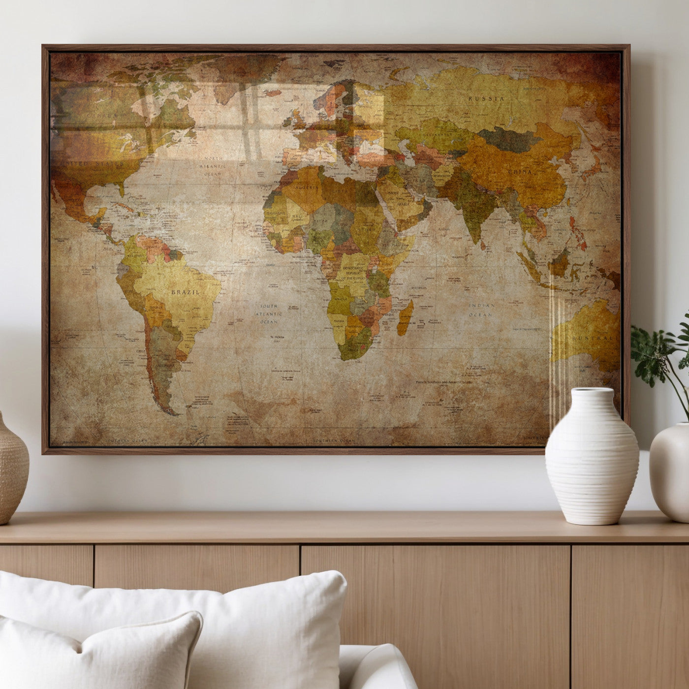 MGV-FP-60X30-3P - Push Pin World Map Canvas Print – Framed Wall Art for Couples to Track Their Travels – Anniversary