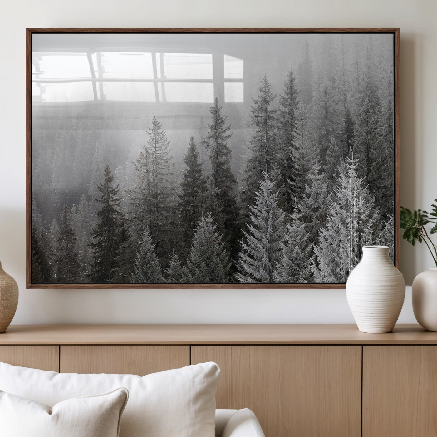 MGV-FP-60X30-3P - Big Foggy Forest and Misty Trees Forest Wall Art Canvas Print
