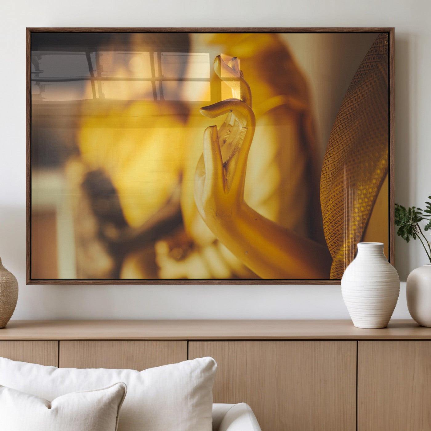 30728-MGV-FP-60X30-3P_Walnut-Gold Buddha Statue Hands Wall Art Canvas Print