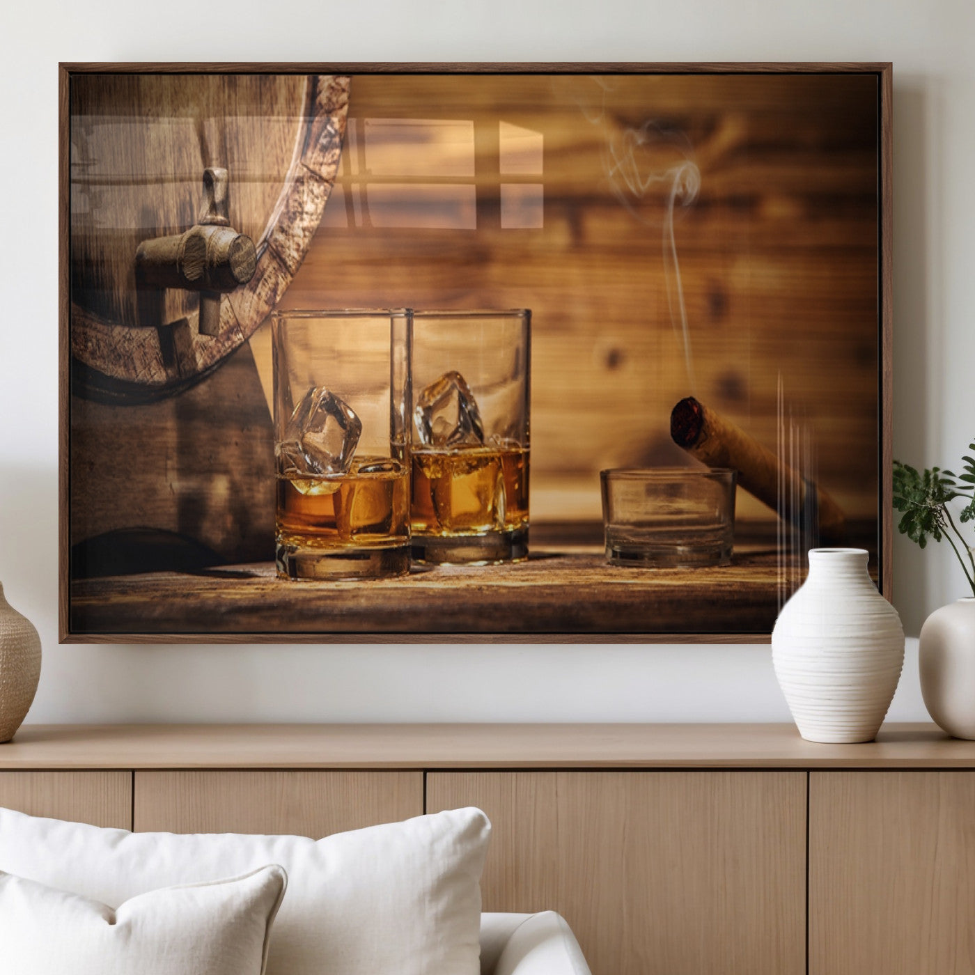 MGV-FP-60X30-3P - Rustic Whiskey and Barrel Canvas Print