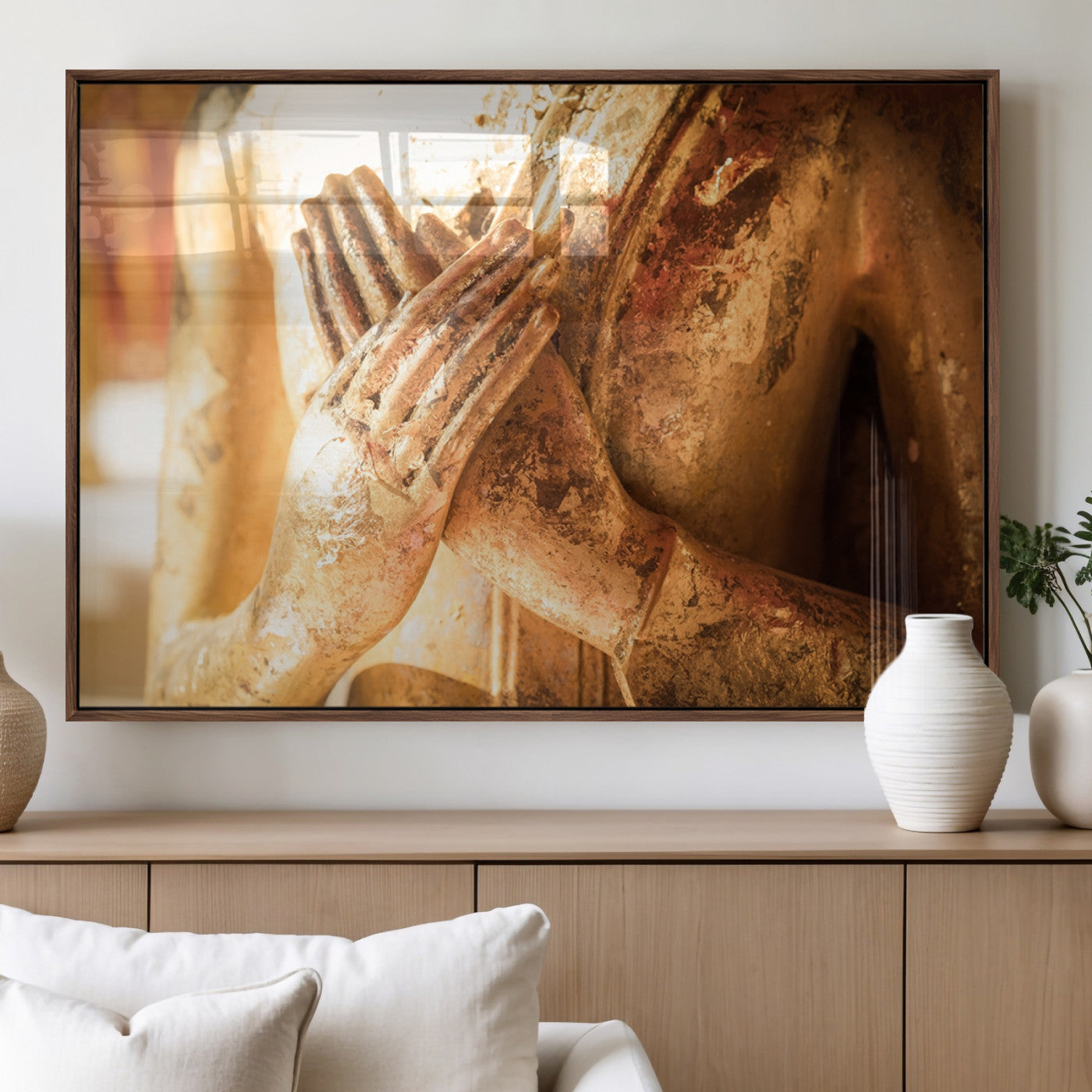 87005-MGV-FP-60X30-3P_Walnut-Buddha Statue Hands Wall Art Canvas Print