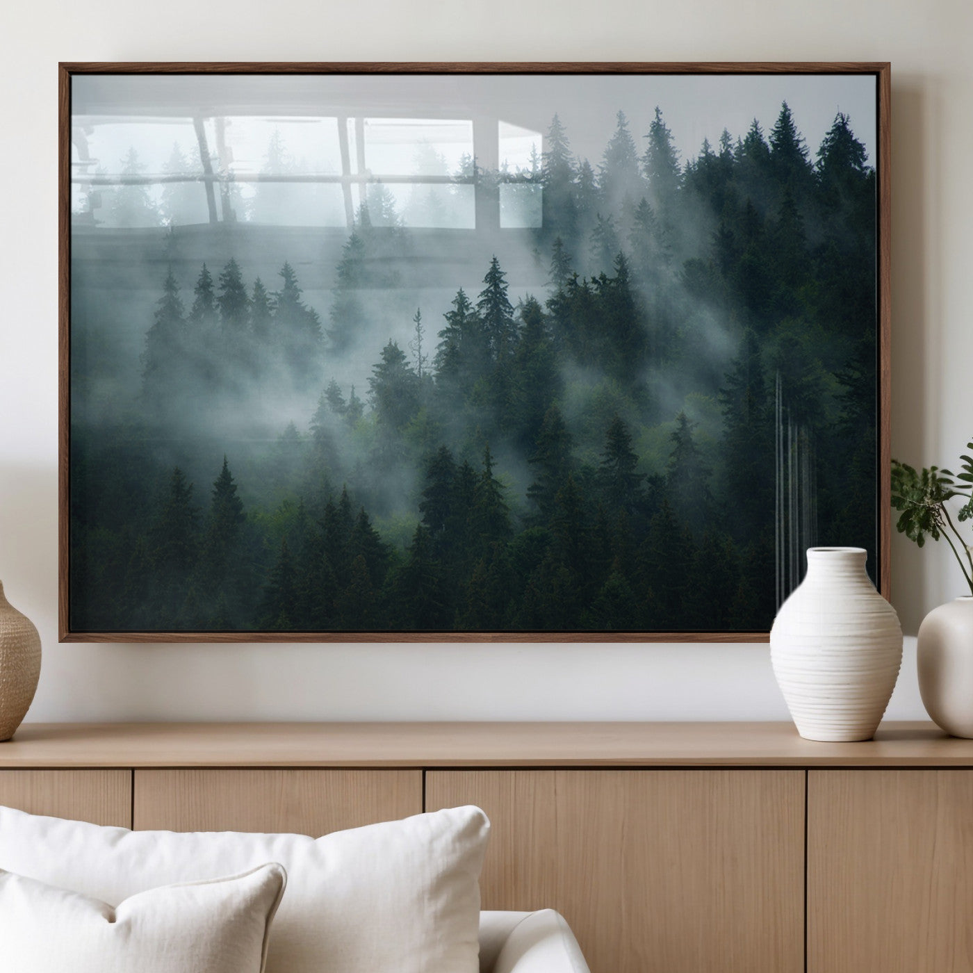 MGV-FP-60X30-3P - Foggy Forest 3-Panel Canvas Wall Art | Large Giclée Nature Scene Print for Living Room, Office, or