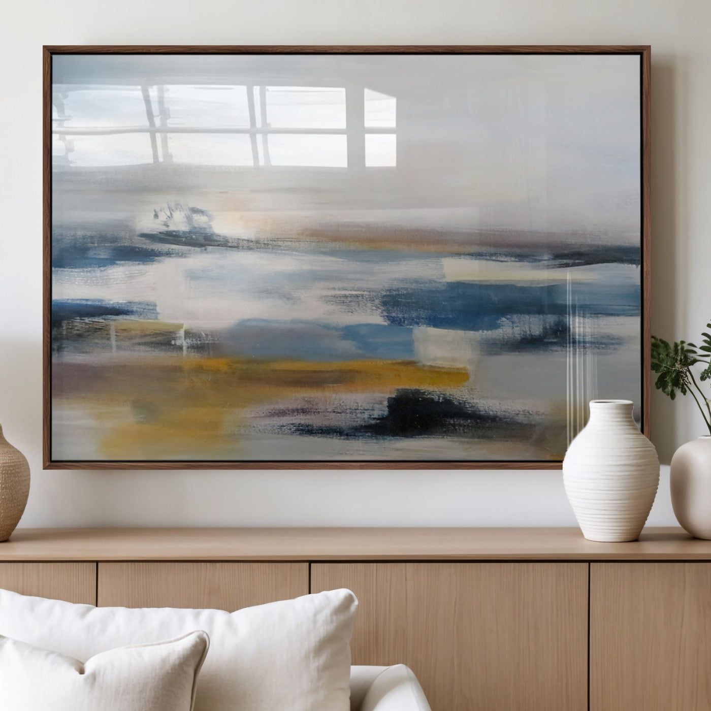 MGV-FP-60X30-3P - Abstract Landscape Wall Art Canvas | 3 Panel Modern Blue, Gold, and White Canvas Art for Living