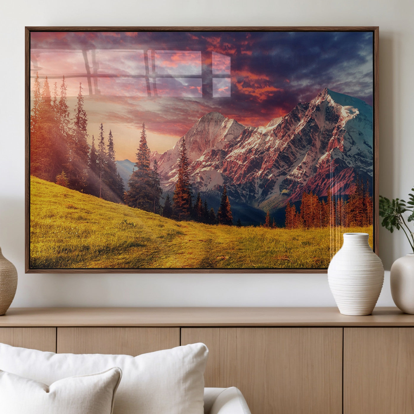 MGV-FP-60X30-3P - Mountain and Daylight Red Sunset Wall Art Canvas Print