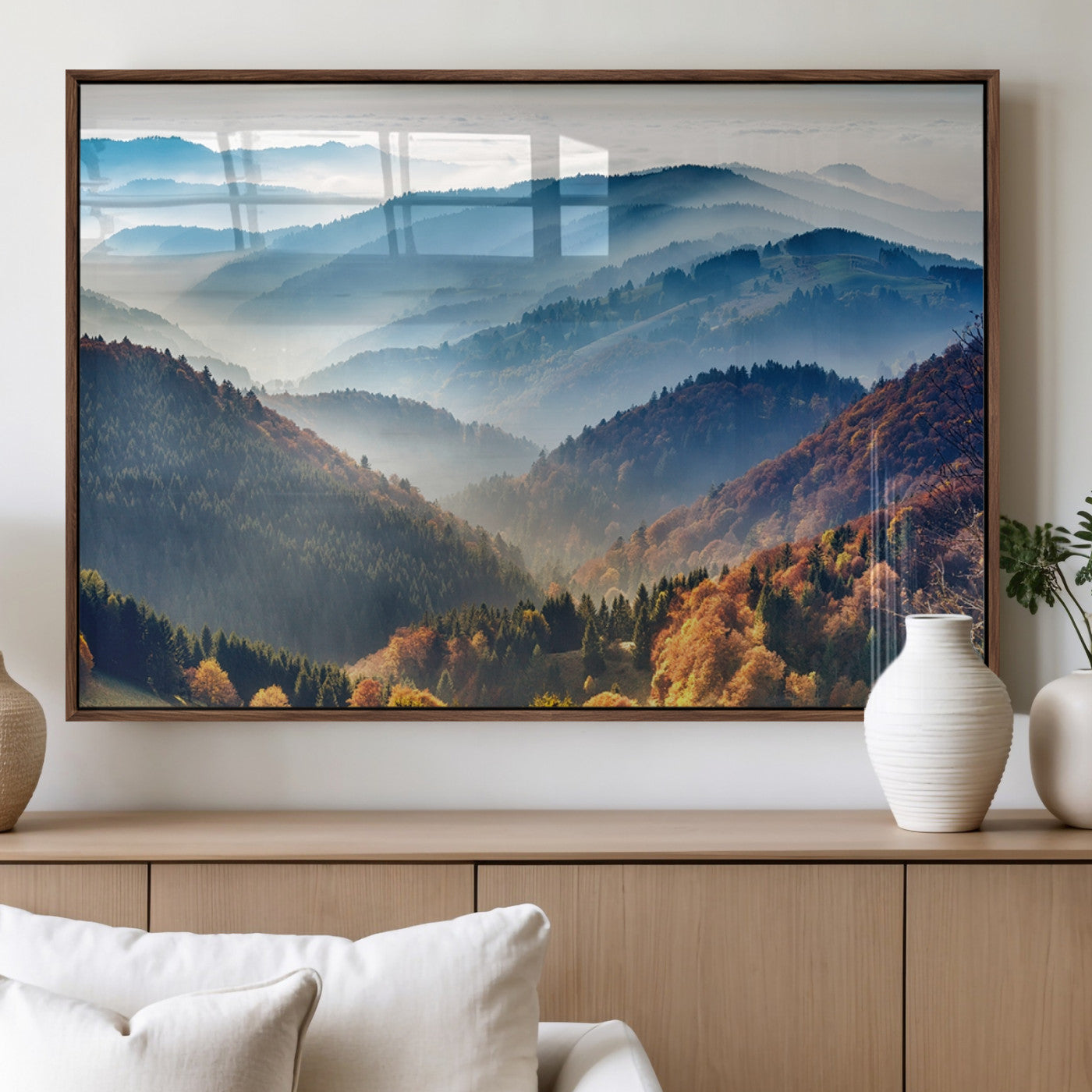 MGV-FP-60X30-3P - Misty Mountain Sunrise Triptych Canvas Print – Autumn Landscape Wall Art – Scenic Nature Decor –
