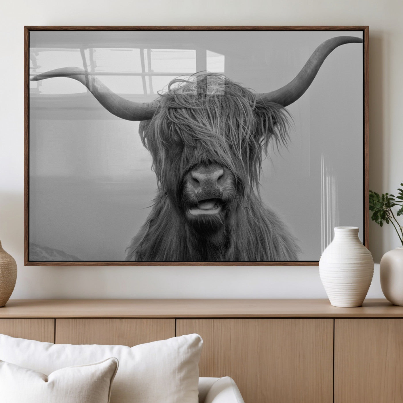 MGV-FP-60X30-3P - Texas Cow Wall Art Canvas, Texas Longhorn Cattle Canvas Print
