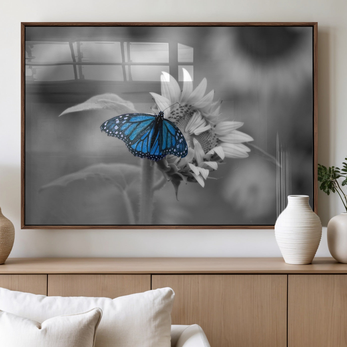 MGV-FP-60X30-3P - Blue Butterfly Black and White Canvas Wall Art