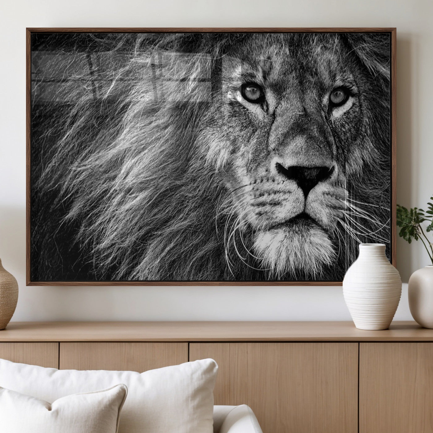 MGV-FP-60X30-3P - Black and White Lion Canvas Wall Art Print