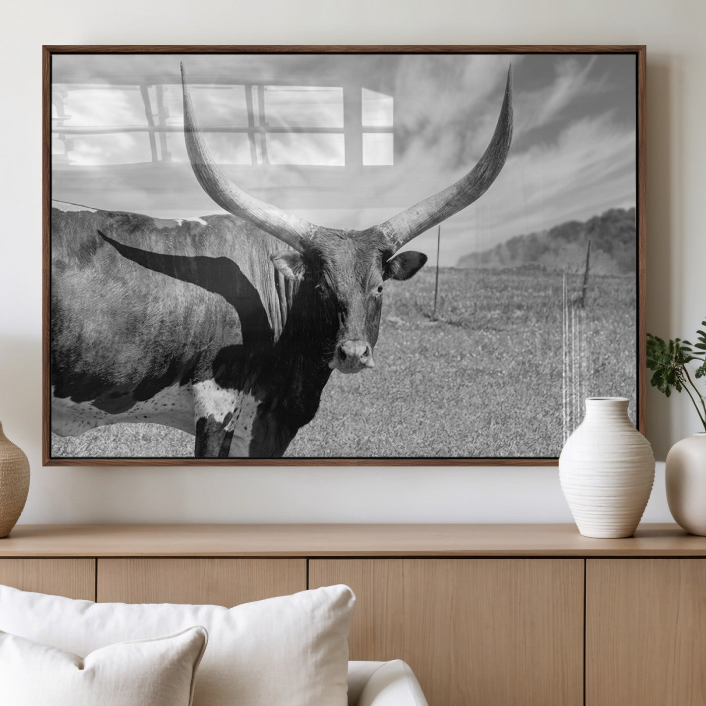 MGV-FP-60X30-3P - Cattle Wall Art Longhorn Cow Canvas Print