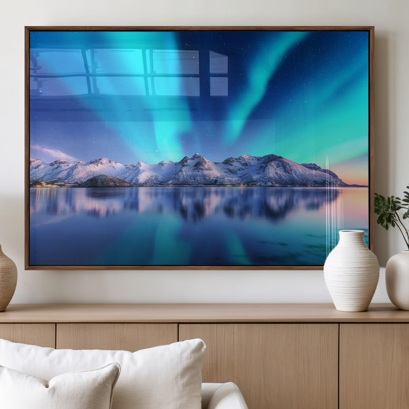 MGV-FP-60X30-3P - Northern Lights above Mountain Wall Art, Northern Lights Wall Art Canvas Print