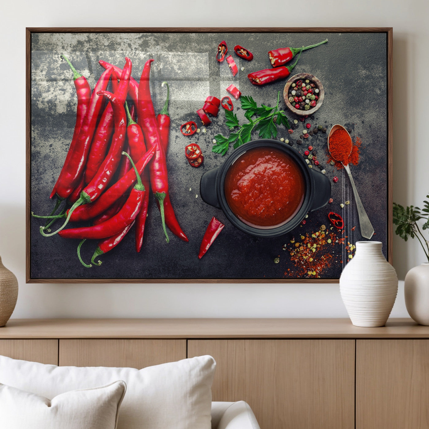 MGV-FP-60X30-3P - Red Pepper Kitchen and Restaurant Wall Wall Art, Red Pepper Kitchen Wall Decor Canvas Print