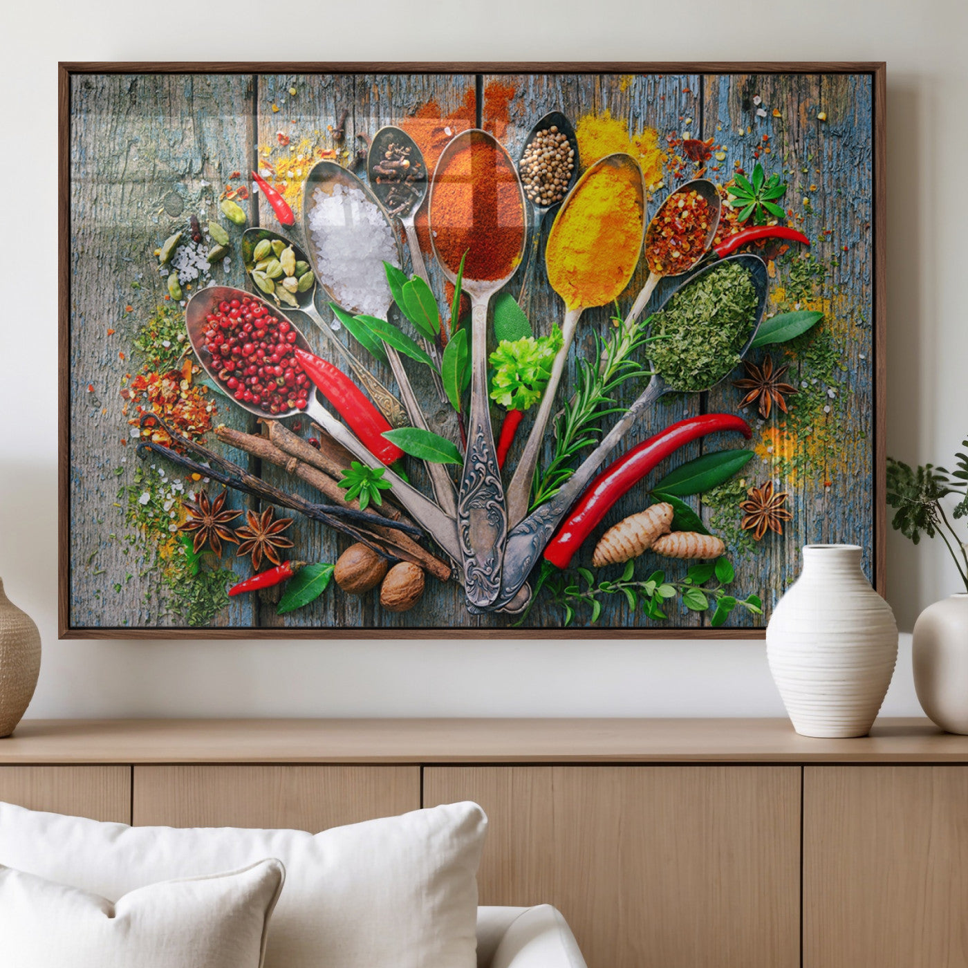 MGV-FP-60X30-3P - Kitchen Wall Art Print - Spoonful of Spices Cooking Wall Art Canvas Print - Vibrant Kitchen Decor