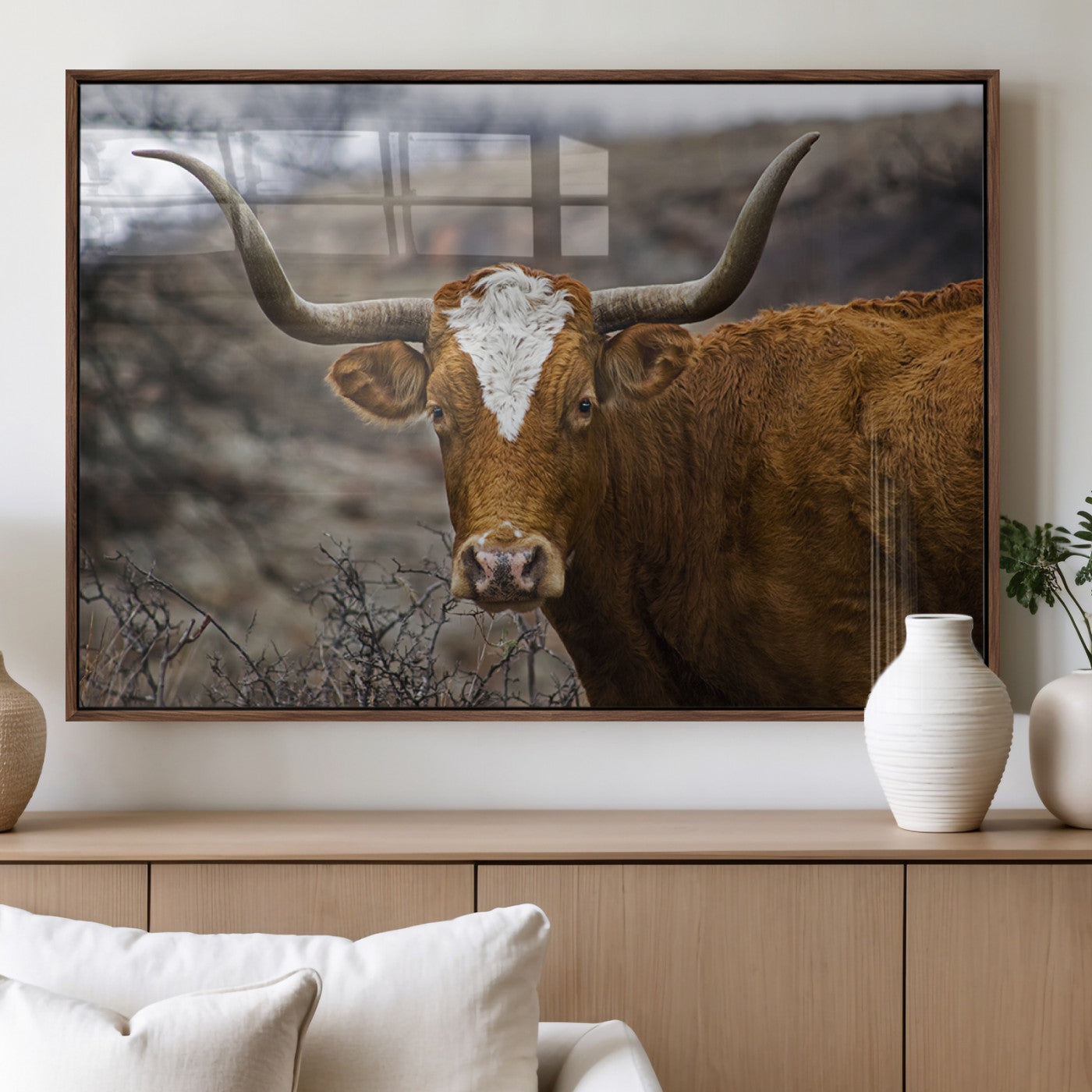 MGV-FP-60X30-3P - Framed Big Cow Animal Wall Art Canvas Print