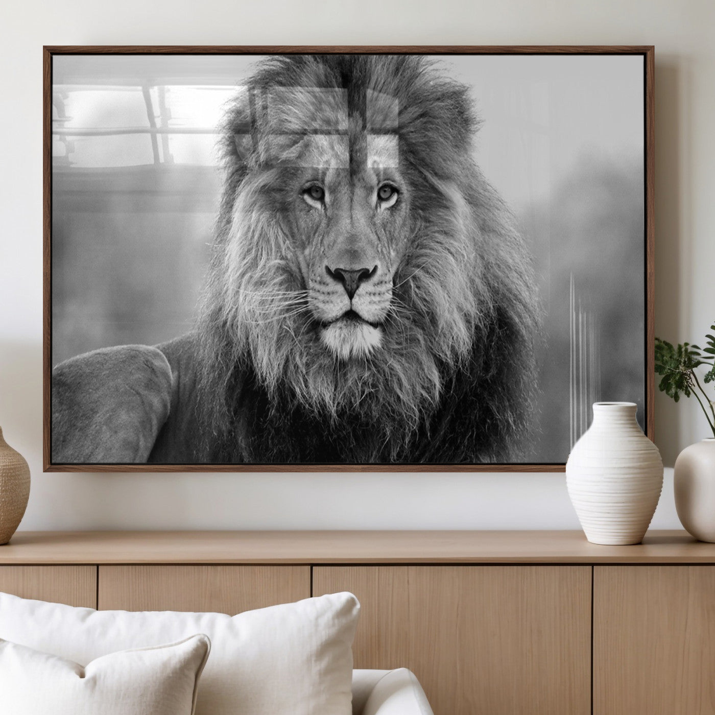 MGV-FP-60X30-3P - Black and White Lion Canvas Wall Art Animal Print