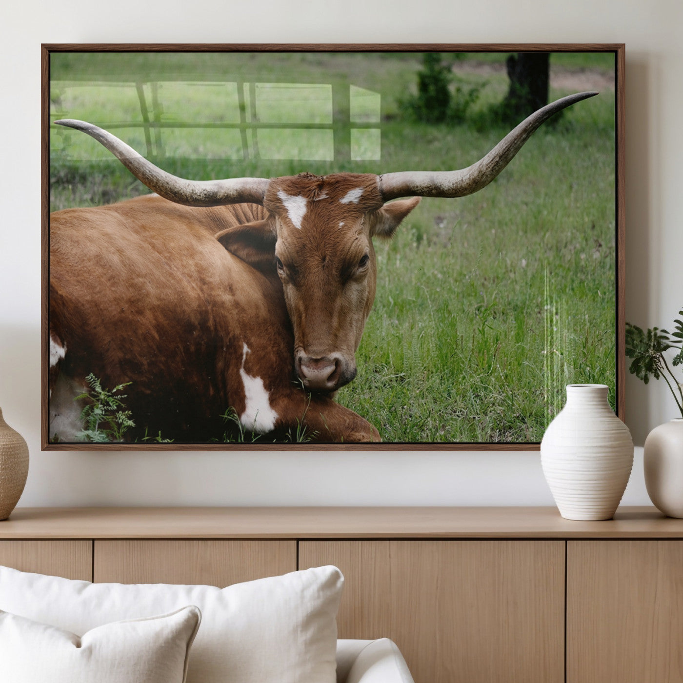 MGV-FP-60X30-3P - Longhorn Cow Animal Wall Art Canvas Print