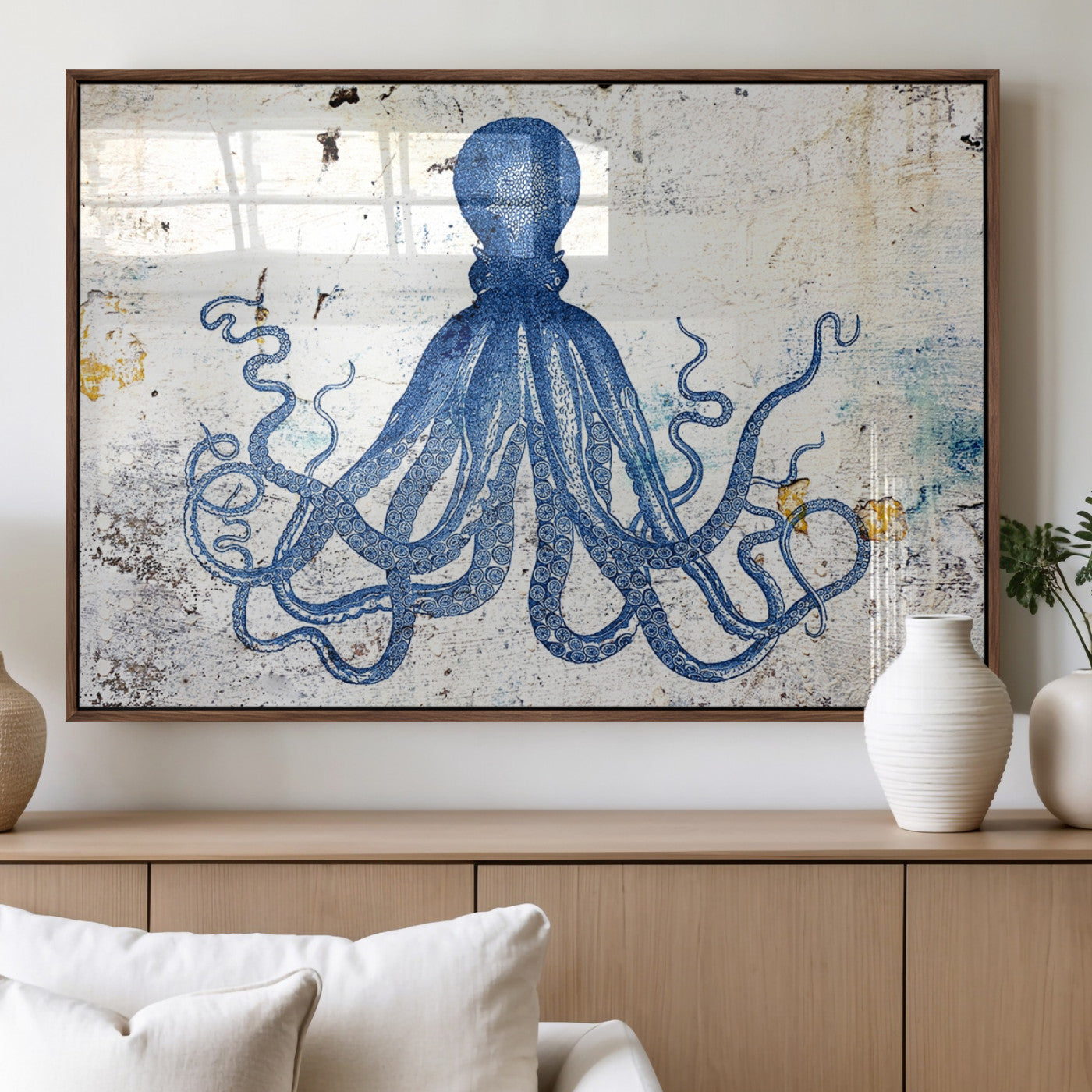 MGV-FP-60X30-3P - Octopus Canvas Wall Art | Coastal Marine Life Artwork for Living Room, Bedroom, or Office |