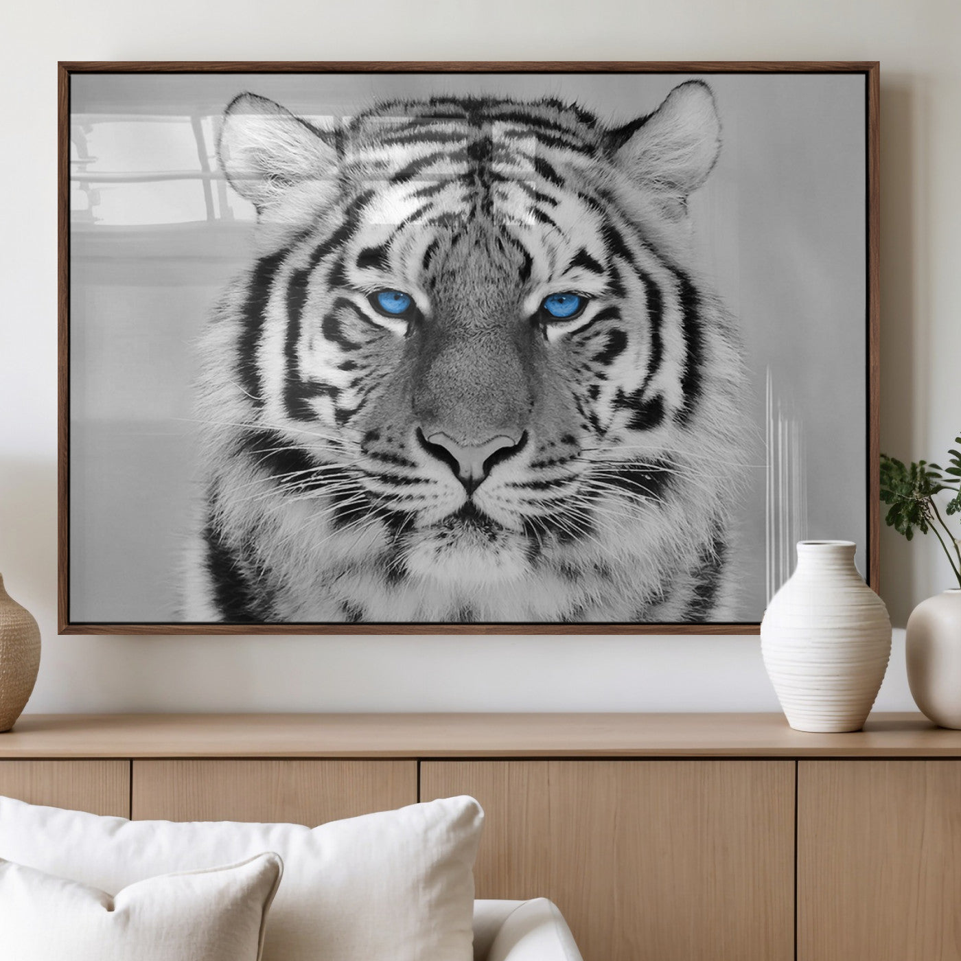 MGV-FP-60X30-3P - Black and White Tiger Wall Art Animal Canvas Print