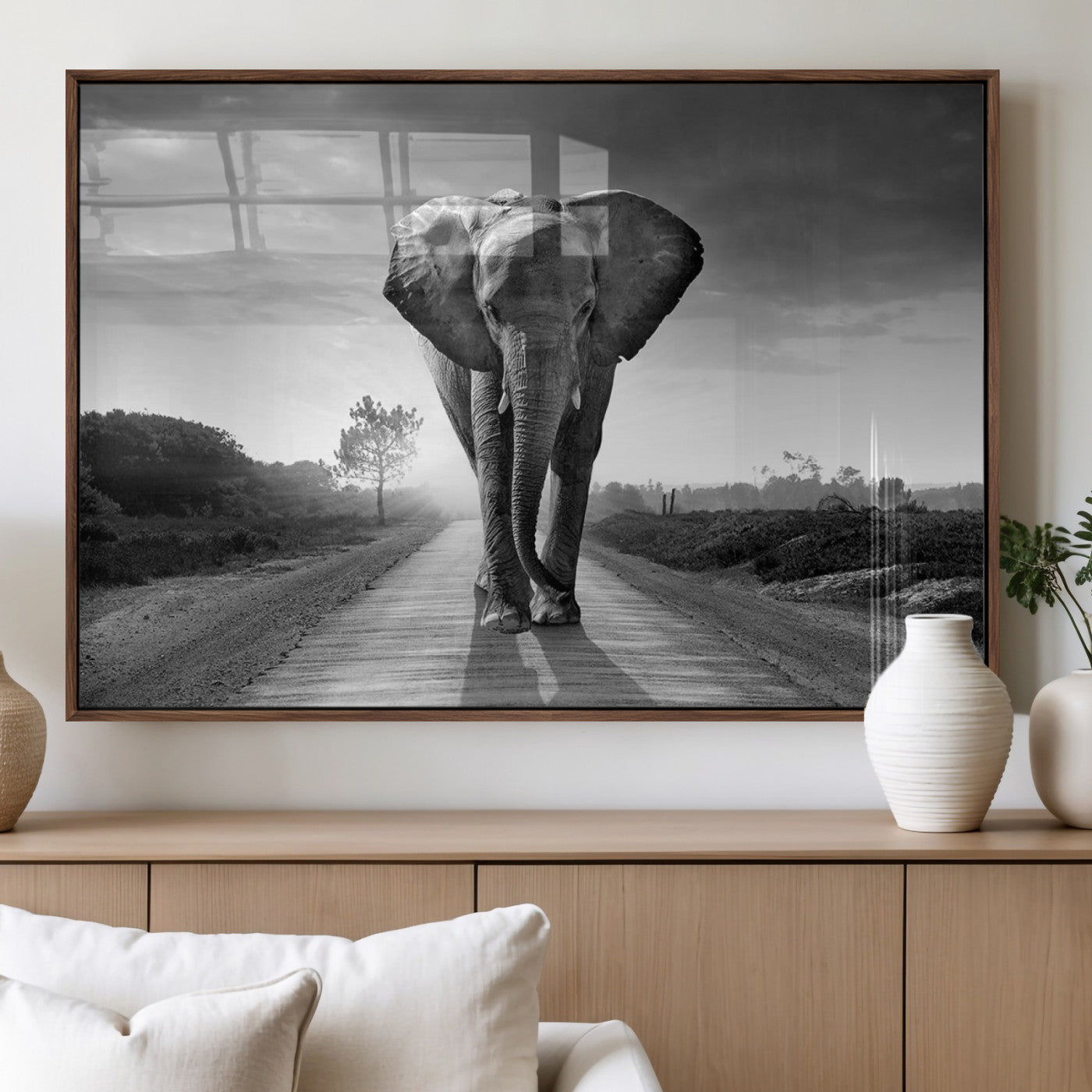 MGV-FP-60X30-3P - Black and White Elephant Wall Art Canvas Print
