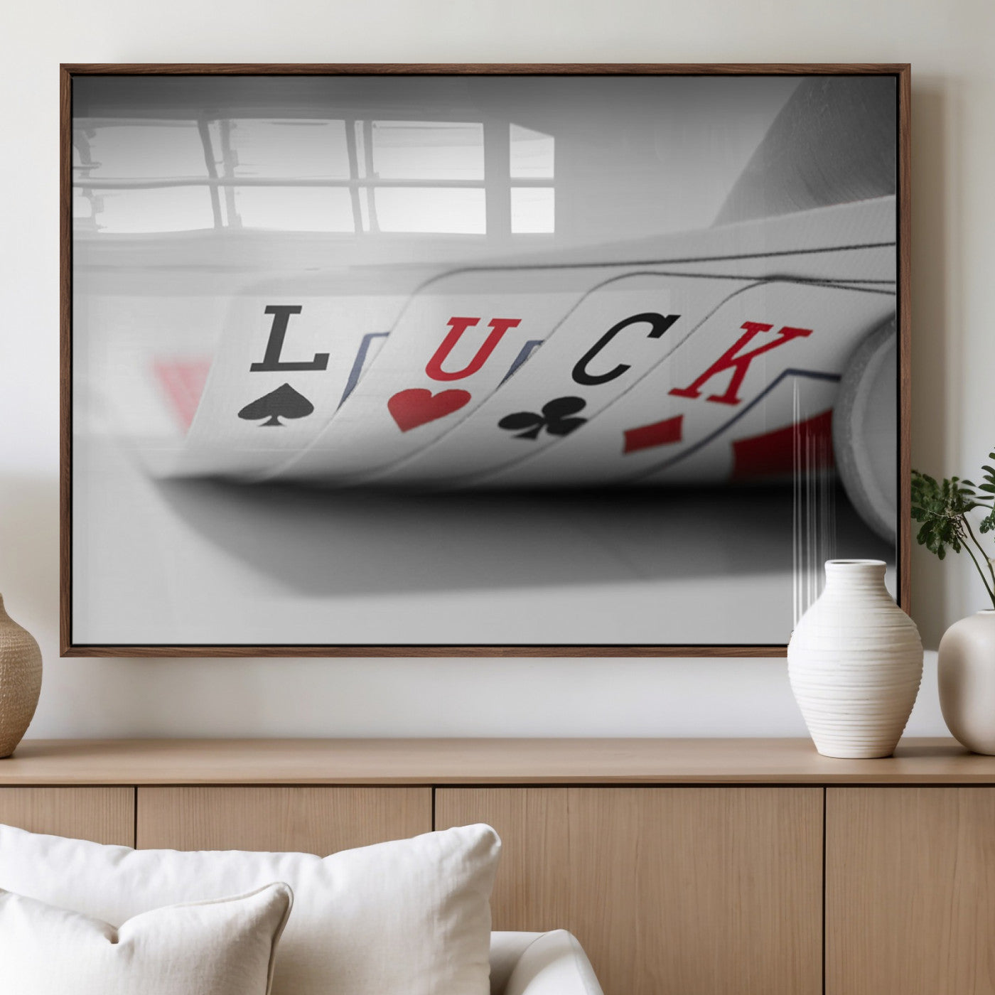 MGV-FP-60X30-3P - Framed Luck Poker Cards Canvas – Modern Triptych Wall Art, Ready to Hang for Game Rooms