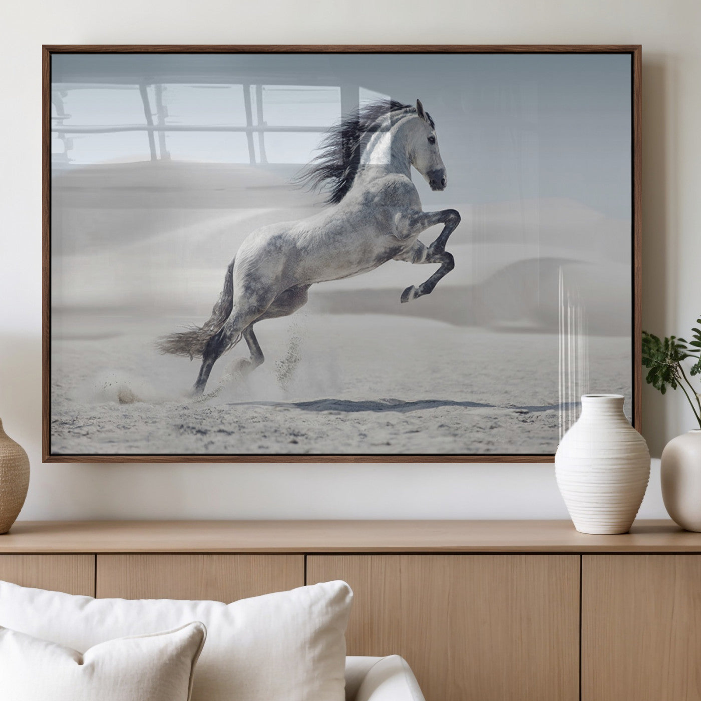 MGV-FP-36X24-3P - Prancing Horse on Dessert Large Wall Art Animal Canvas Print