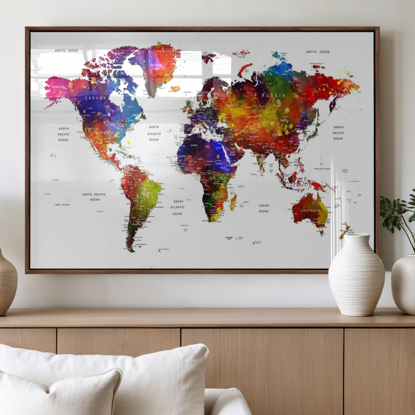 MGV-FP-36X24-3P - Push Pin World Map Canvas Print – Framed Wall Art for Couples to Track Their Travels – Anniversary