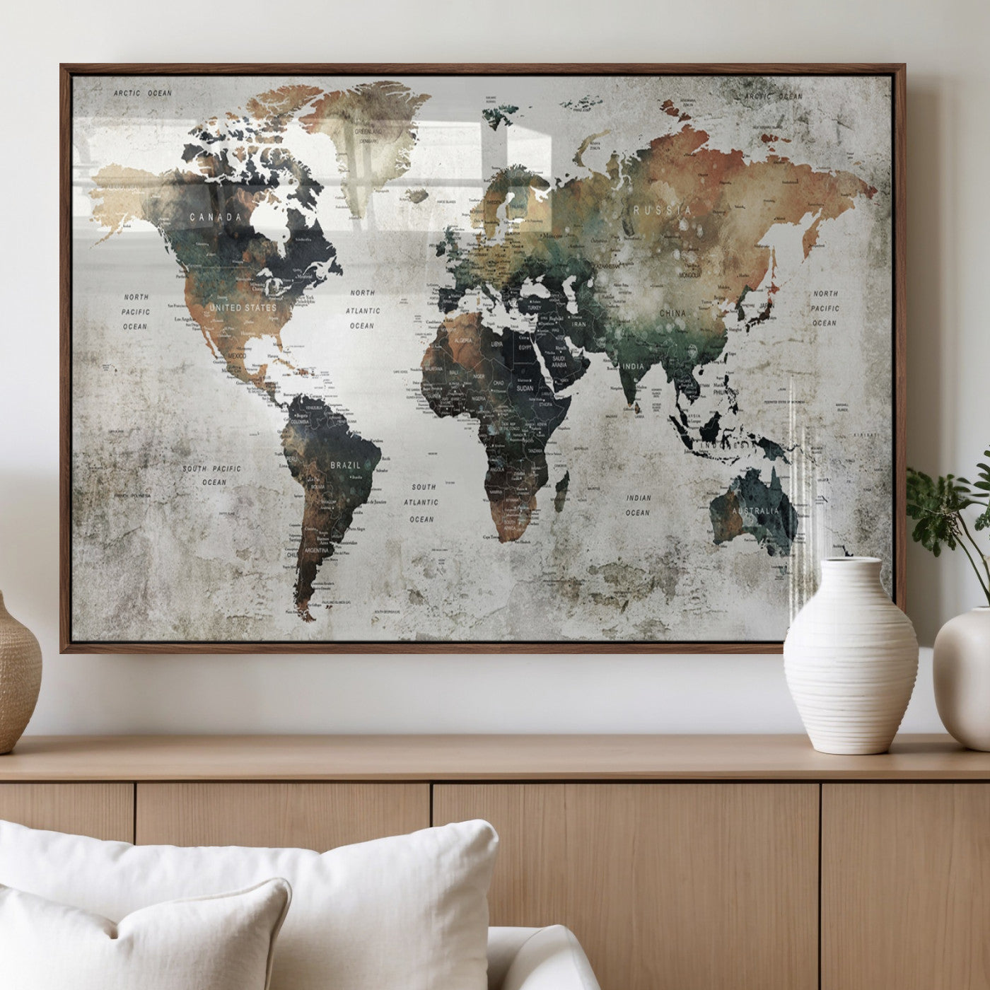 MGV-FP-36X24-3P - Push Pin World Map Canvas Print – Framed Wall Art for Couples to Track Their Travels – Anniversary
