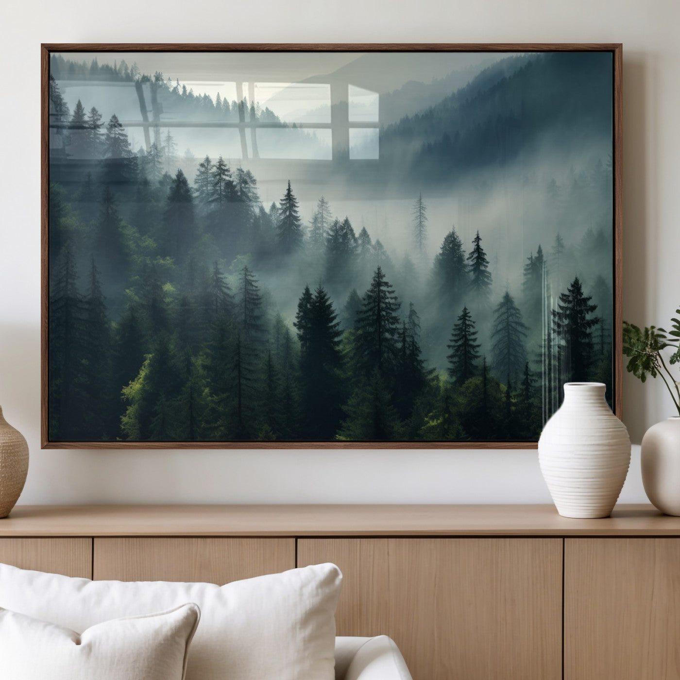 MGV-FP-36X24-3P - Captivating Misty Forest Wall Art Premium Canvas Print a Foggy and Serene Atmosphere Art