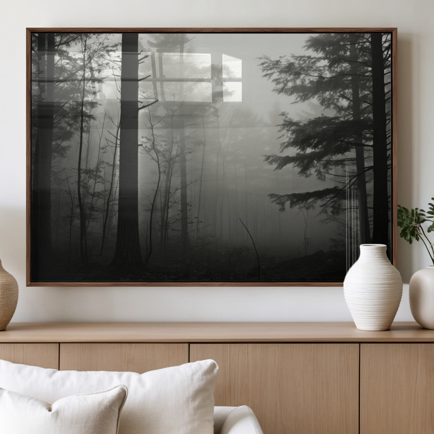 MGV-FP-60X30-3P - Misty Forest Wall Art Premium Canvas Print a Foggy and Serene Atmosphere - Nature Wall Art
