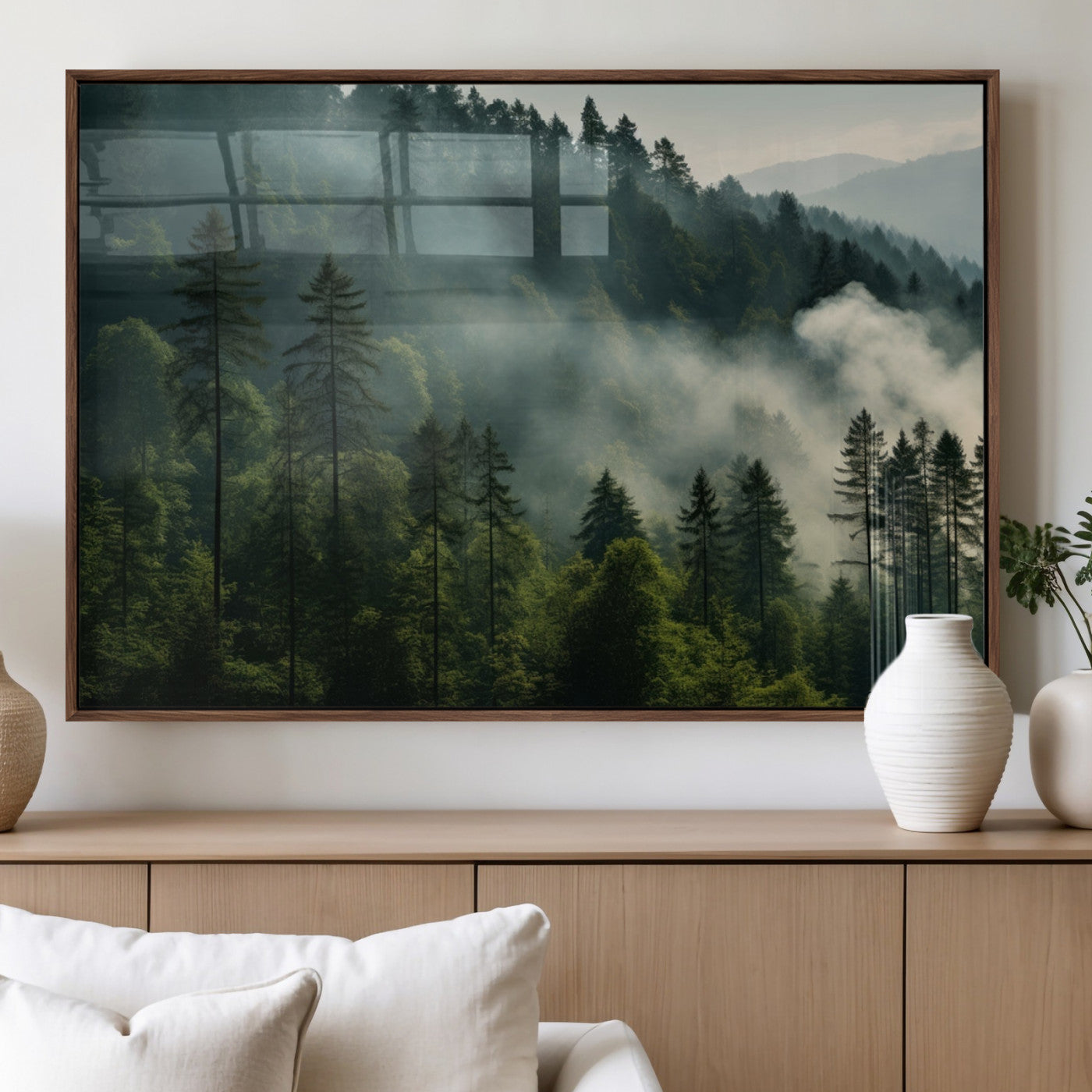 MGV-FP-60X30-3P - Misty Forest Wall Art Premium Canvas Print a Foggy and Serene Atmosphere